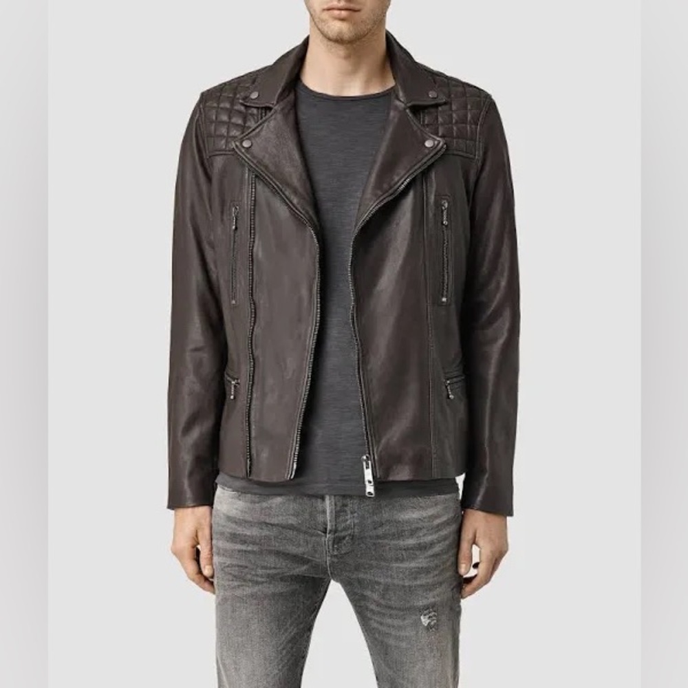 All Saints Dark Brown Leather Jacket